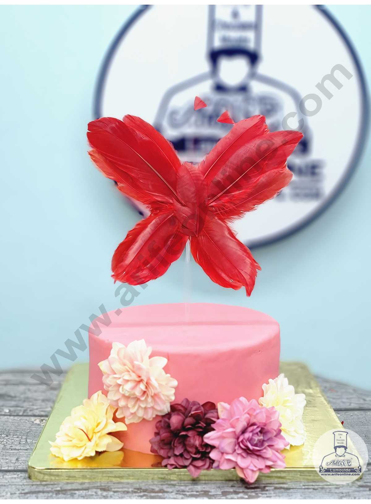 CAKE DECORβ’ Butterfly Feather Topper For Cake Decorations - Red ( 1 pc Pack )