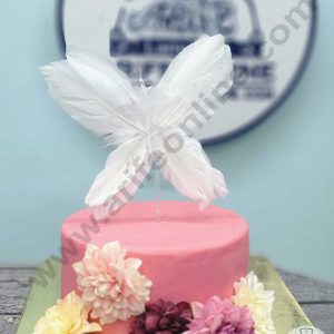 CAKE DECOR™ Butterfly Feather Topper For Cake Decorations - White ( 1 pc Pack )