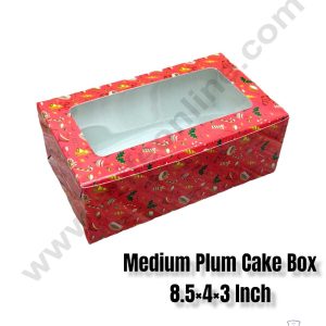 CAKE DECORβ’ Christmas Theme 1 Plum Cake Box Clear Window, Plum Carriers - Medium ( 10 Pcs Pack )
