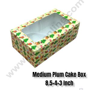 CAKE DECORβ’ Christmas Theme 2 Plum Cake Box Clear Window, Plum Carriers - Medium ( 10 Pcs Pack )