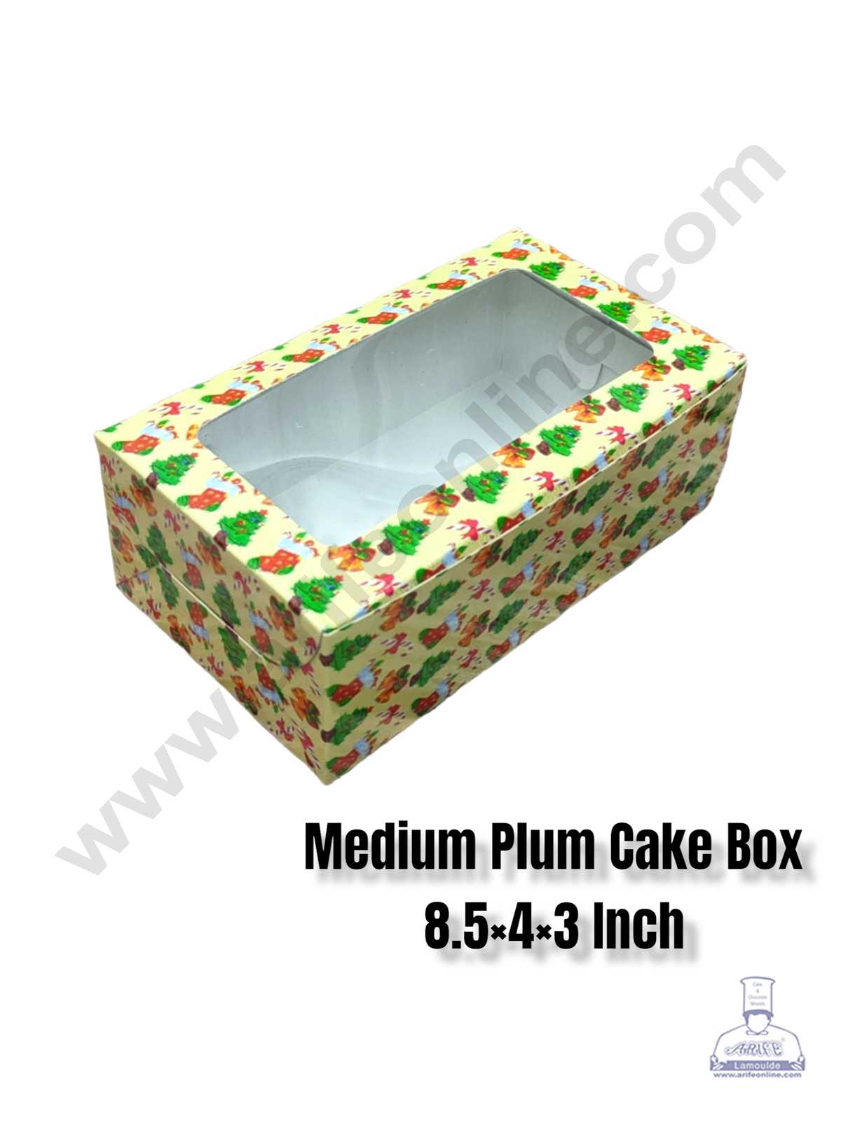 CAKE DECORβ’ Christmas Theme 2 Plum Cake Box Clear Window, Plum Carriers - Medium ( 10 Pcs Pack )