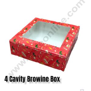 CAKE DECORβ’ Christmas Theme 4 Cavity Brownie Boxes with Clear Window , Brownie Carriers β Christmas Theme 1( 10 Pcs Pack )