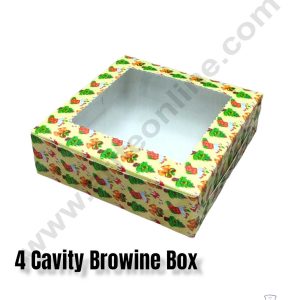 CAKE DECOR™ Christmas Theme 4 Cavity Brownie Boxes with Clear Window , Brownie Carriers – Christmas Theme 2( 10 Pcs Pack )