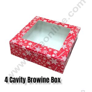 CAKE DECOR™ Christmas Theme 4 Cavity Brownie Boxes with Clear Window , Brownie Carriers – Christmas Theme 3( 10 Pcs Pack )