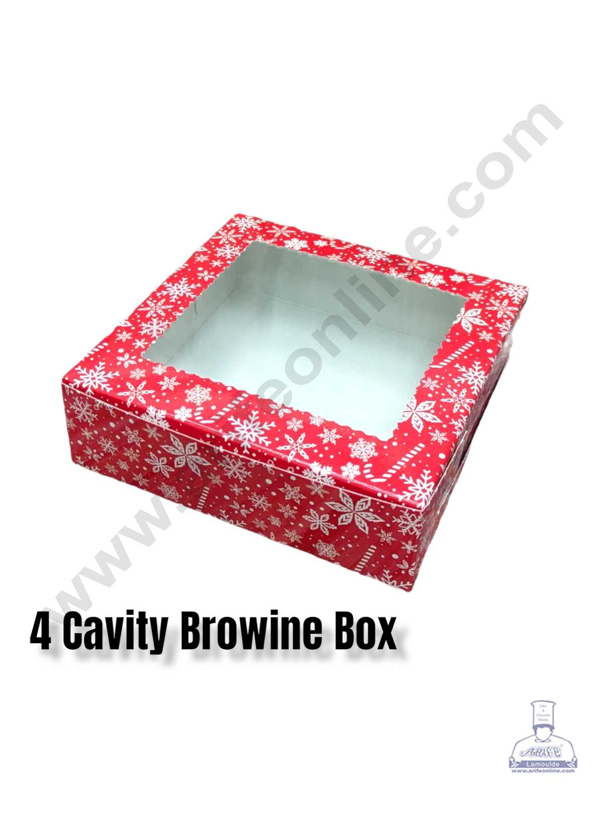 CAKE DECOR™ Christmas Theme 4 Cavity Brownie Boxes with Clear Window , Brownie Carriers – Christmas Theme 3( 10 Pcs Pack )