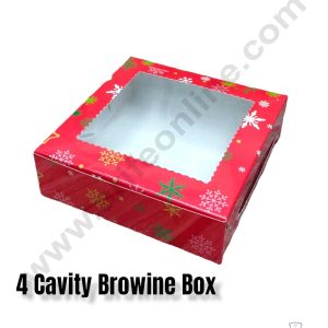 CAKE DECOR™ Christmas Theme 4 Cavity Brownie Boxes with Clear Window , Brownie Carriers – Christmas Theme 4( 10 Pcs Pack )