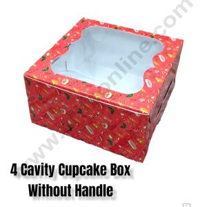 CAKE DECORβ’ Christmas Theme 4 Cavity Cupcake Boxes Clear Window Without Handle, Cupcake Carriers - Christmas Theme 1( 10 Pcs Pack )