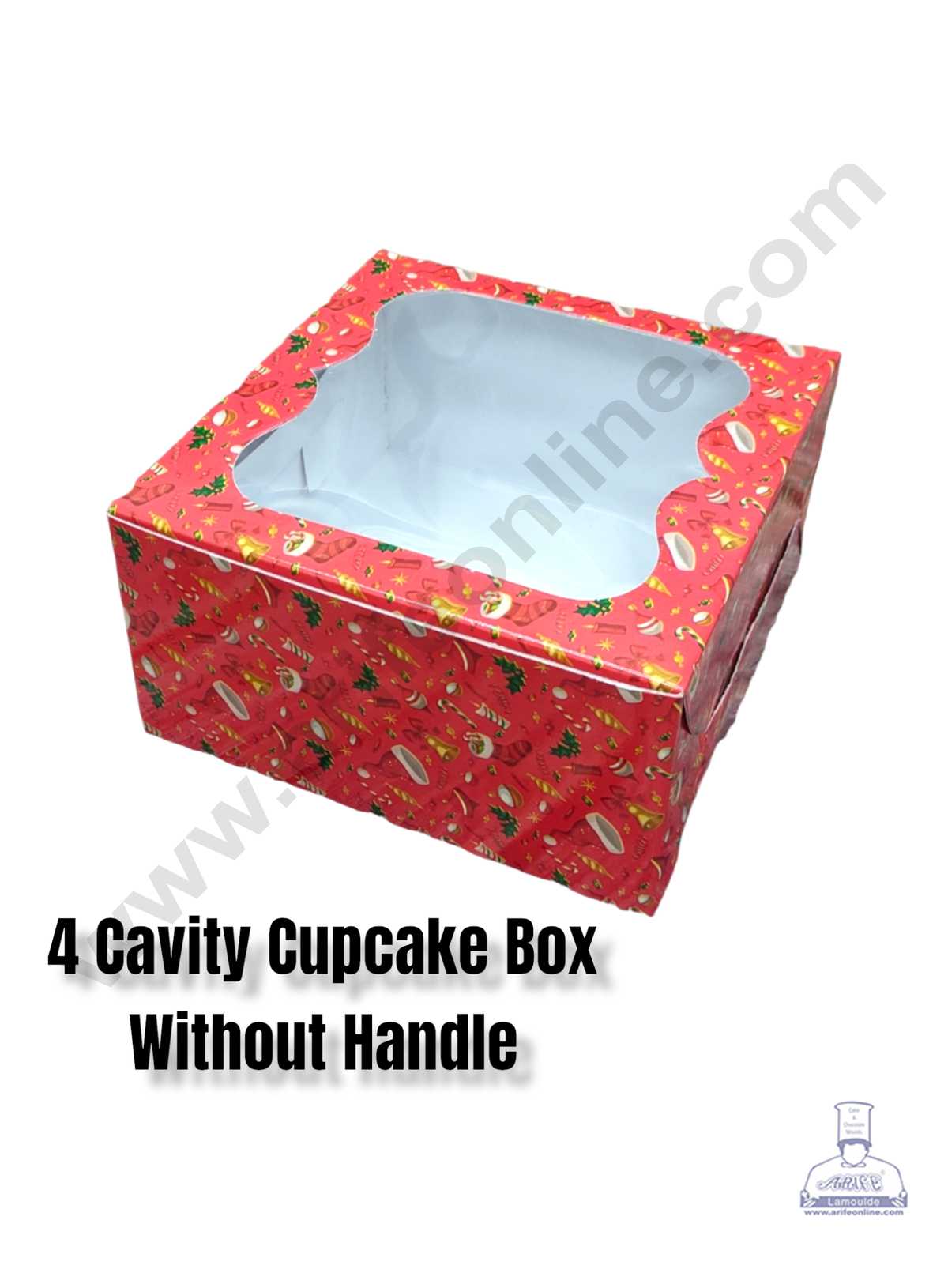 CAKE DECORβ’ Christmas Theme 4 Cavity Cupcake Boxes Clear Window Without Handle, Cupcake Carriers - Christmas Theme 1( 10 Pcs Pack )