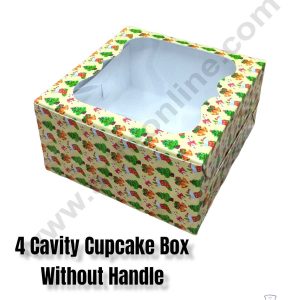 CAKE DECORβ’ Christmas Theme 4 Cavity Cupcake Boxes Clear Window Without Handle, Cupcake Carriers - Christmas Theme 2( 10 Pcs Pack )