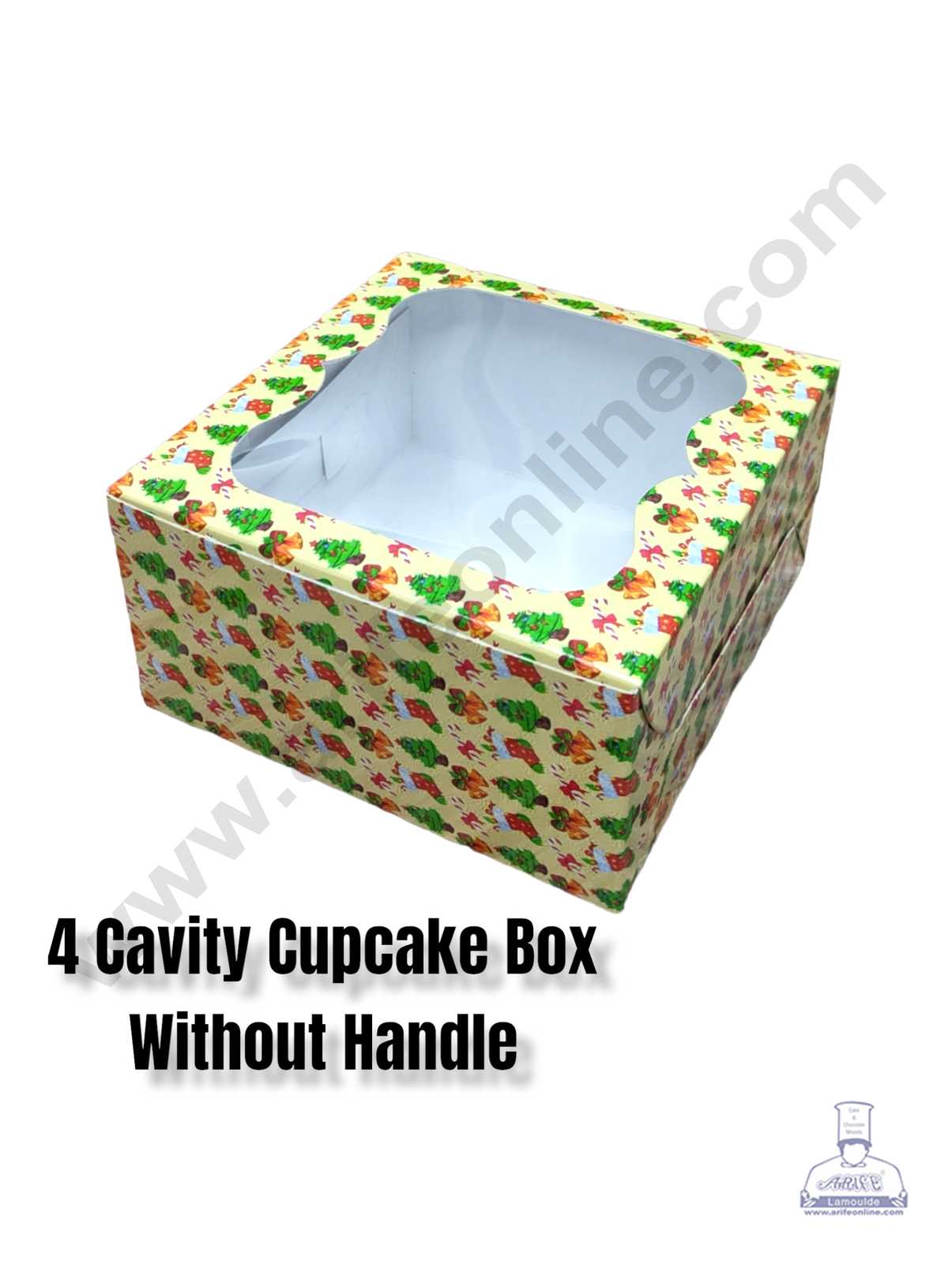 CAKE DECORβ’ Christmas Theme 4 Cavity Cupcake Boxes Clear Window Without Handle, Cupcake Carriers - Christmas Theme 2( 10 Pcs Pack )