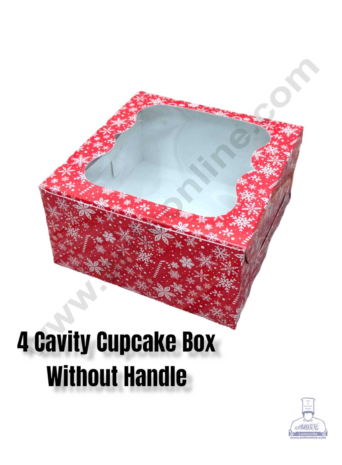 CAKE DECORβ’ Christmas Theme 4 Cavity Cupcake Boxes Clear Window Without Handle, Cupcake Carriers - Christmas Theme 3( 10 Pcs Pack )
