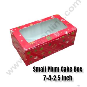 CAKE DECOR™ Christmas Theme 4 Plum Cake Box Clear Window, Plum Carriers – Small ( 10 Pcs Pack )