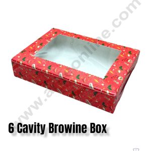CAKE DECOR™ Christmas Theme 6 Cavity Brownie Boxes with Clear Window , Brownie Carriers – Christmas Theme 1( 10 Pcs Pack )