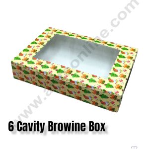 CAKE DECOR™ Christmas Theme 6 Cavity Brownie Boxes with Clear Window , Brownie Carriers – Christmas Theme 2( 10 Pcs Pack )