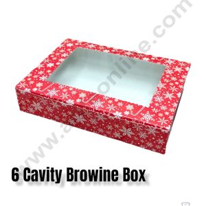 CAKE DECOR™ Christmas Theme 6 Cavity Brownie Boxes with Clear Window , Brownie Carriers – Christmas Theme 3( 10 Pcs Pack )