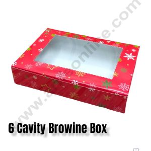 CAKE DECOR™ Christmas Theme 6 Cavity Brownie Boxes with Clear Window , Brownie Carriers – Christmas Theme 4( 10 Pcs Pack )