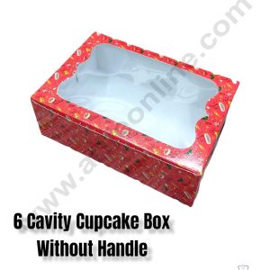 CAKE DECORβ’ Christmas Theme 6 Cavity Cupcake Boxes Clear Window Without Handle, Cupcake Carriers β Christmas Theme 1 ( 10 Pcs Pack )