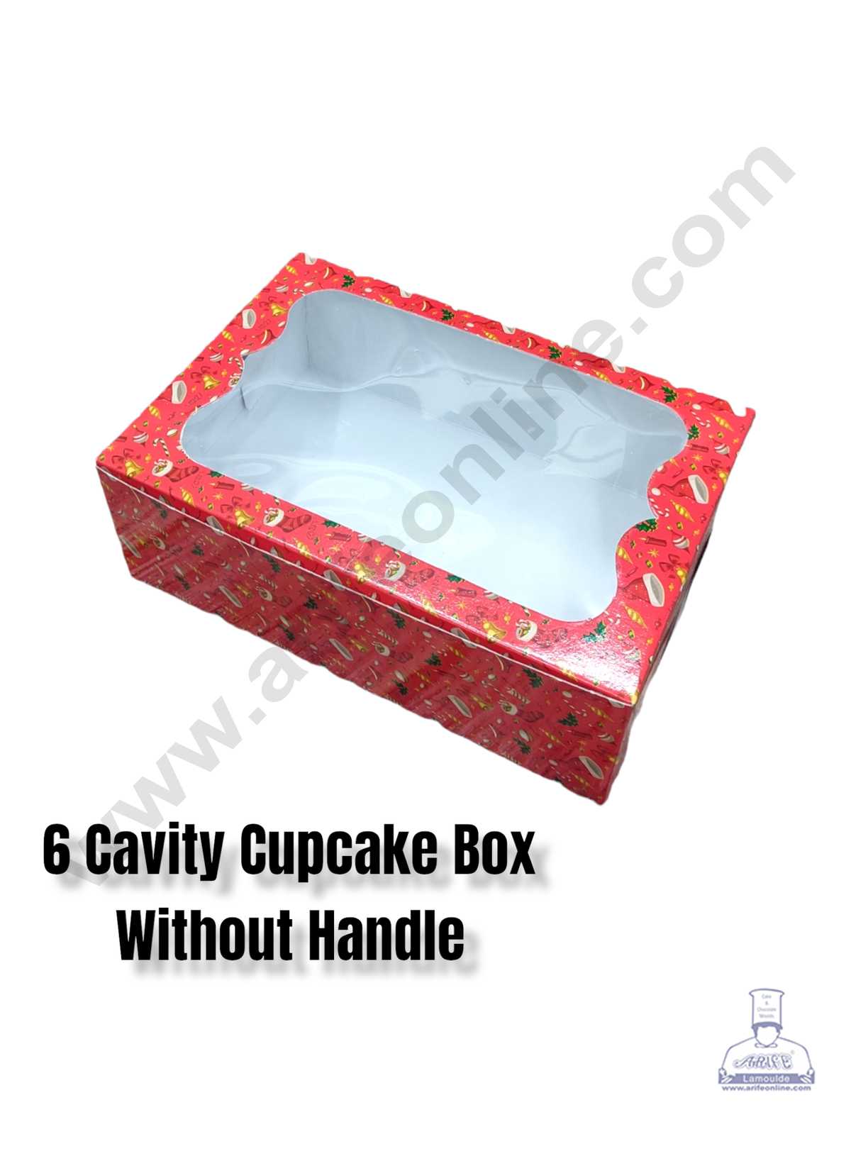 CAKE DECORβ’ Christmas Theme 6 Cavity Cupcake Boxes Clear Window Without Handle, Cupcake Carriers β Christmas Theme 1 ( 10 Pcs Pack )