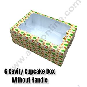CAKE DECORβ’ Christmas Theme 6 Cavity Cupcake Boxes Clear Window Without Handle, Cupcake Carriers β Christmas Theme 2 ( 10 Pcs Pack )