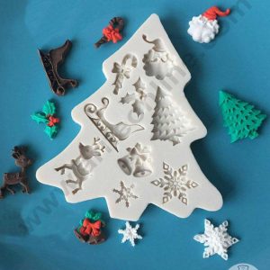 CAKE DECOR™ Christmas Tree Deer Snowflakes Bells Cart Shape Silicone Fondant Mold Silicon Marzipan Mould SBSP-DYF1605