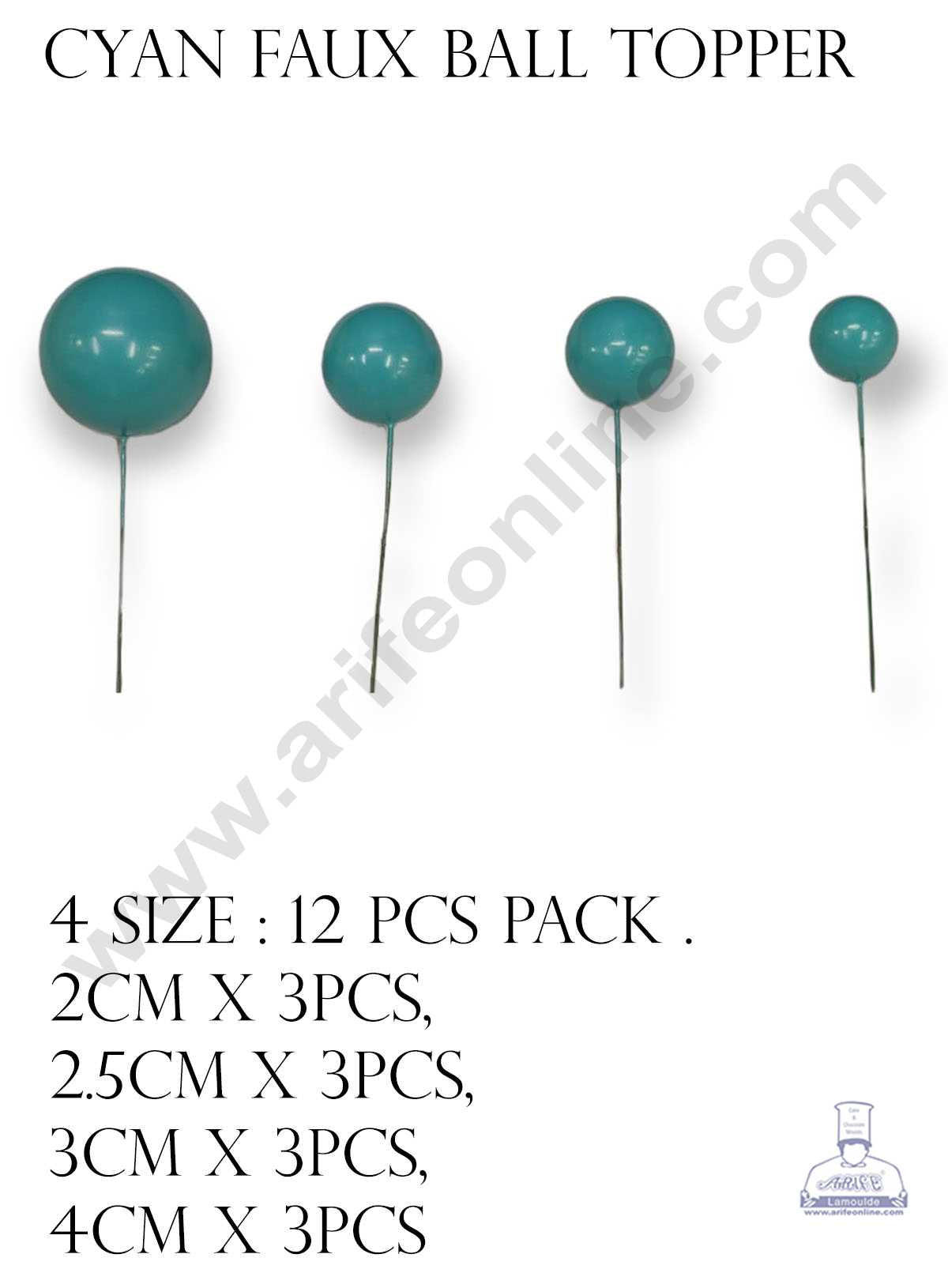 CAKE DECORβ’ Cyan Faux Balls Topper For Cake and Cupcake Decoration - ( 12 pcs Pack )