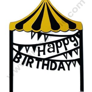 CAKE DECOR™ Double Layer Happy Birthday Circus Banner Acrylic Cake Topper - Golden Black