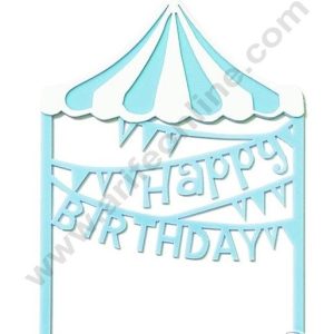 CAKE DECOR™ Double Layer Happy Birthday Circus Banner Acrylic Cake Topper - White Blue