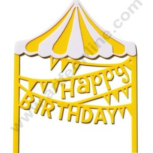 CAKE DECOR™ Double Layer Happy Birthday Circus Banner Acrylic Cake Topper - White Golden