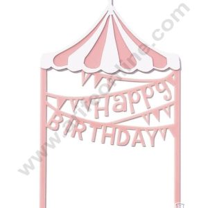 CAKE DECOR™ Double Layer Happy Birthday Circus Banner Acrylic Cake Topper - White Pink