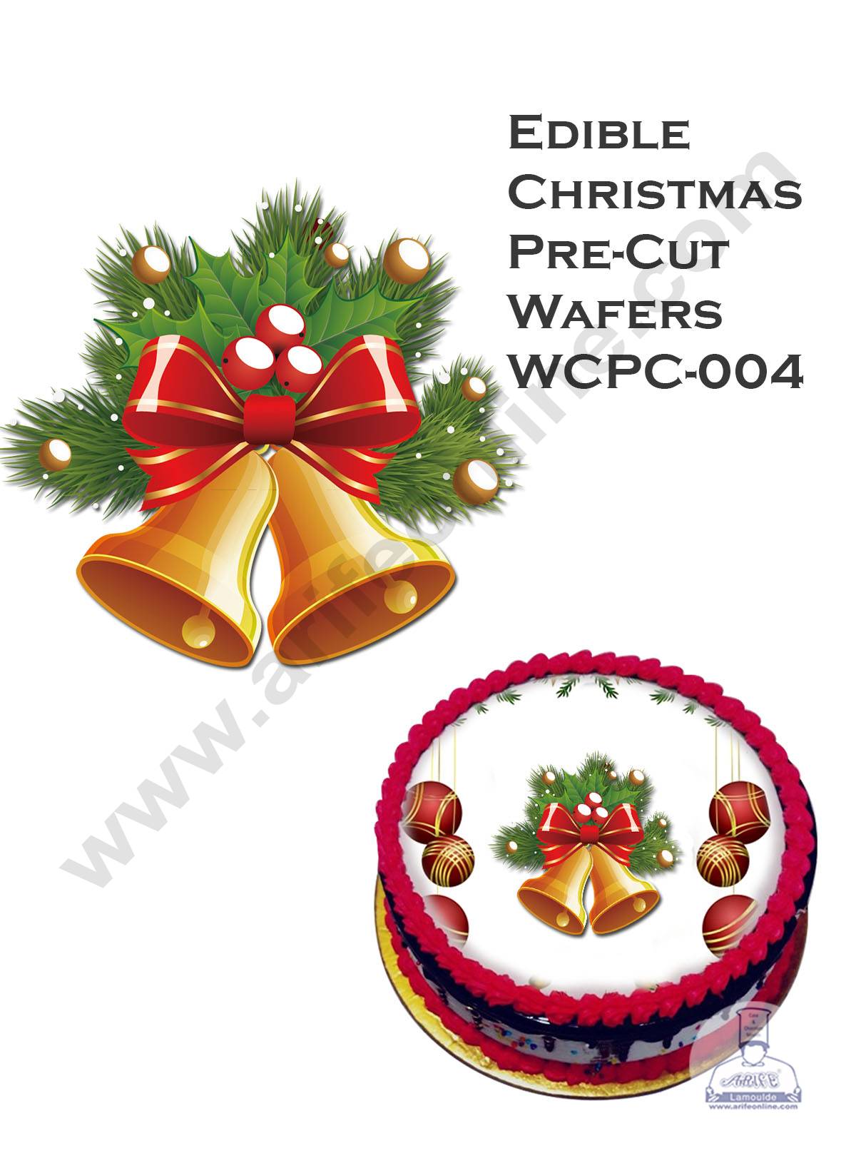 CAKE DECORβ’ Edible Christmas Theme Topper Pre Cut Wafer Paper High Quality - Christmas Bells - ( 1 pc Pack ) SBWCPC-004