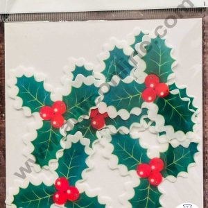 CAKE DECORβ’ Edible Pre Cut Wafer Paper - Holly Leaves Cake and Cupcake Topper - ( Set of 8 pcs) SBPC-Christmas-003