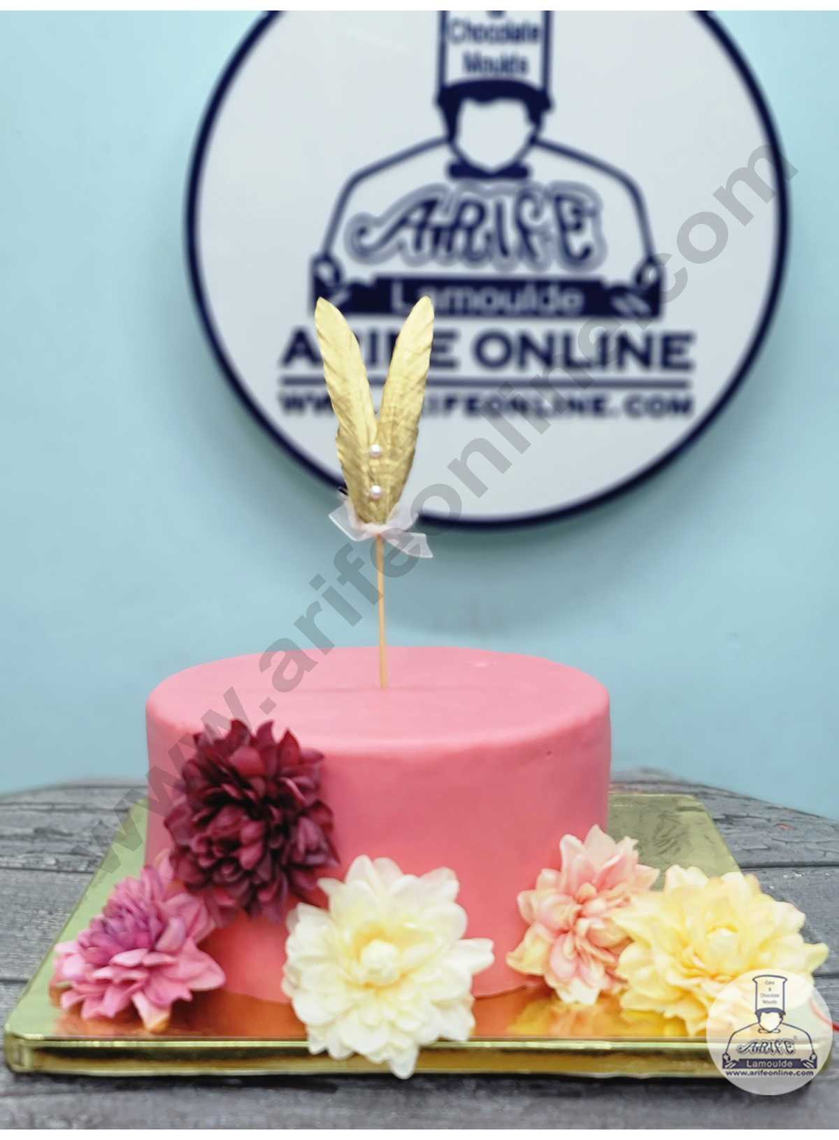 CAKE DECOR™ Feather with Pearl Topper For Cake Decorations - Golden ( 1 pc Pack )