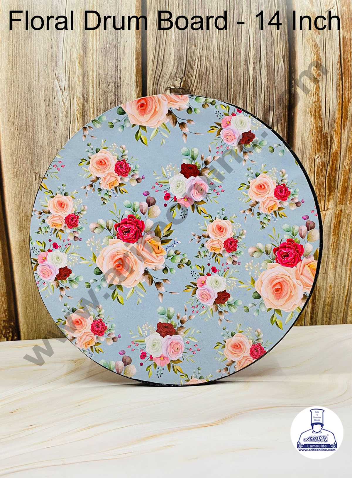 CAKE DECORβ’ Floral Design Round Drum Cake Board Cake Base - 14 Inch