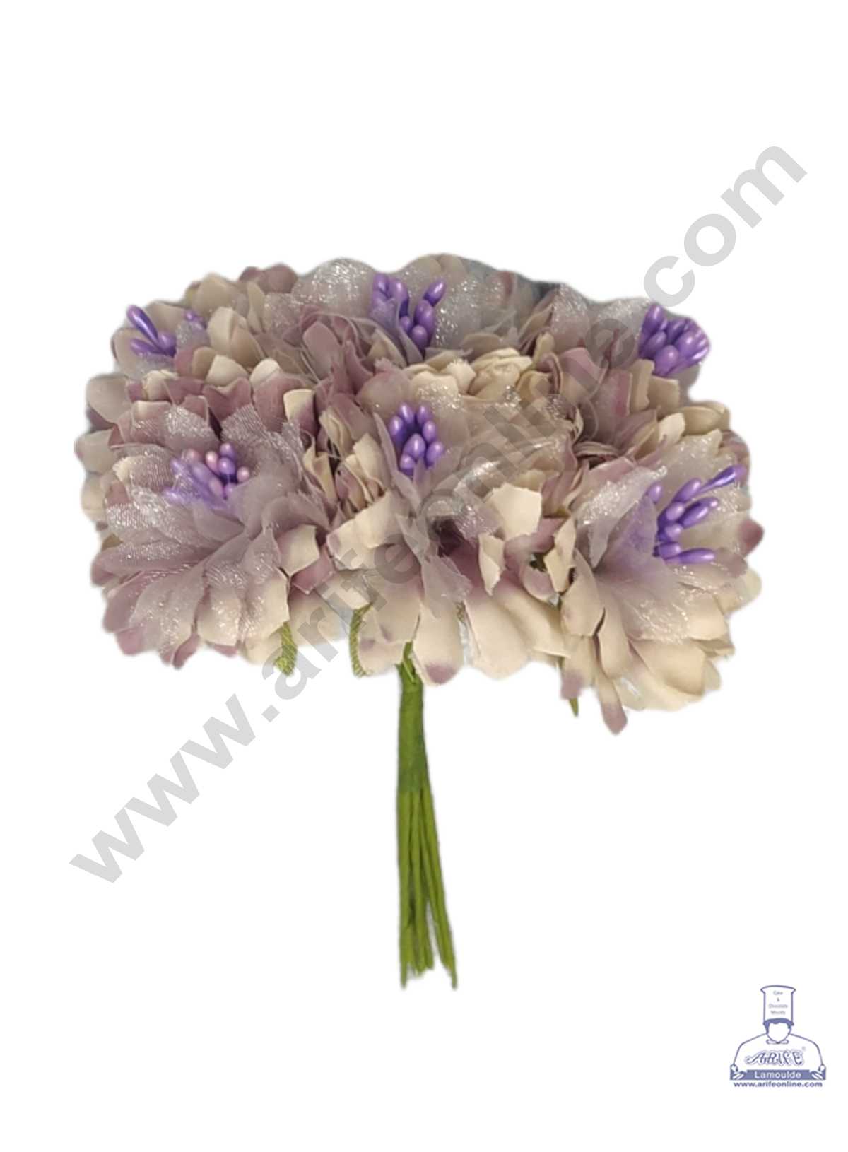 CAKE DECOR™ Flower With Pollen Artificial Flower Bunch For Cake Decoration – Cream Purple ( 1 Bunch )