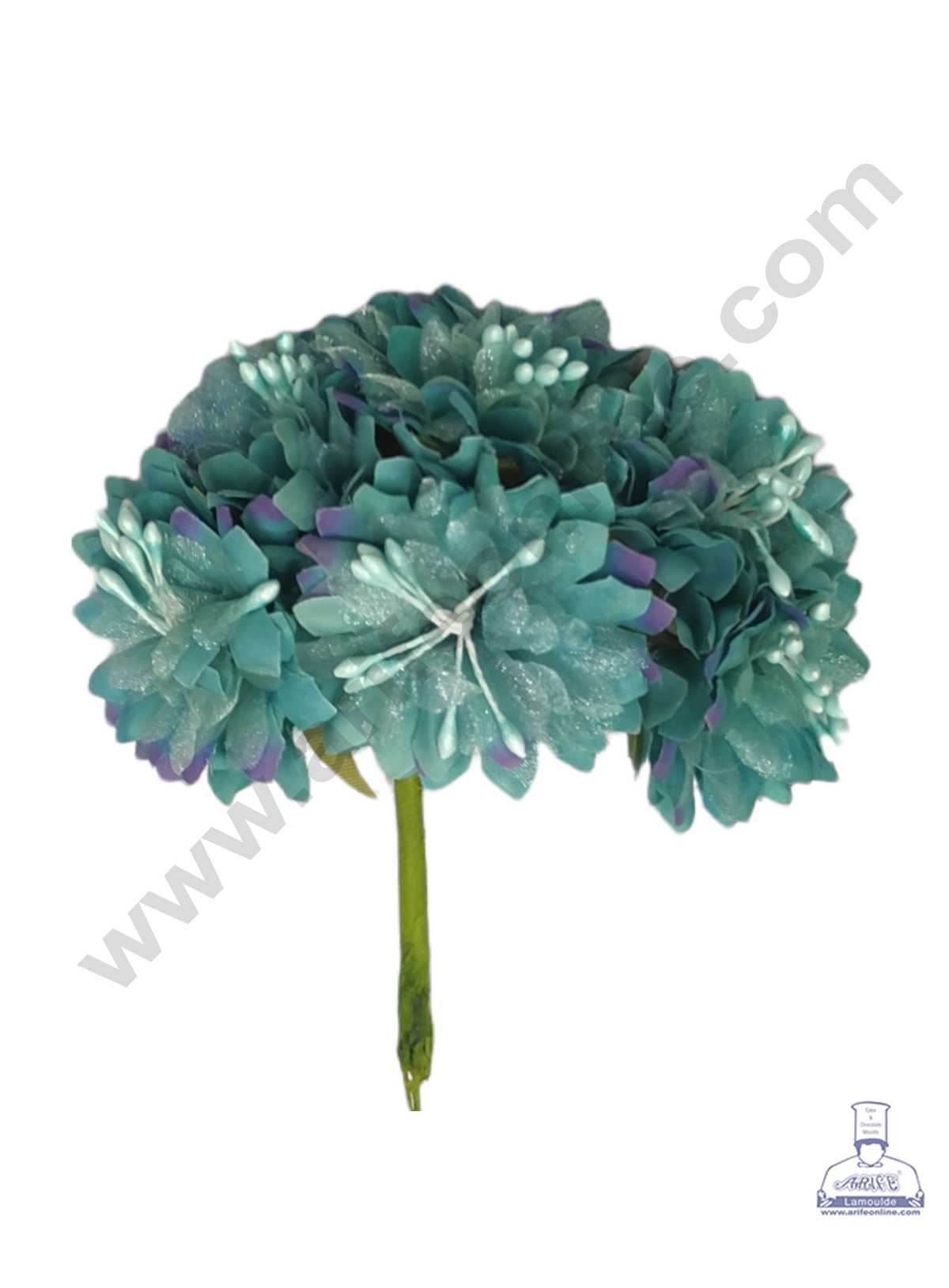 CAKE DECOR™ Flower With Pollen Artificial Flower Bunch For Cake Decoration – Cyan ( 1 Bunch )