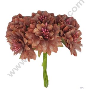 CAKE DECOR™ Flower With Pollen Artificial Flower Bunch For Cake Decoration – Dark Peach ( 1 Bunch )