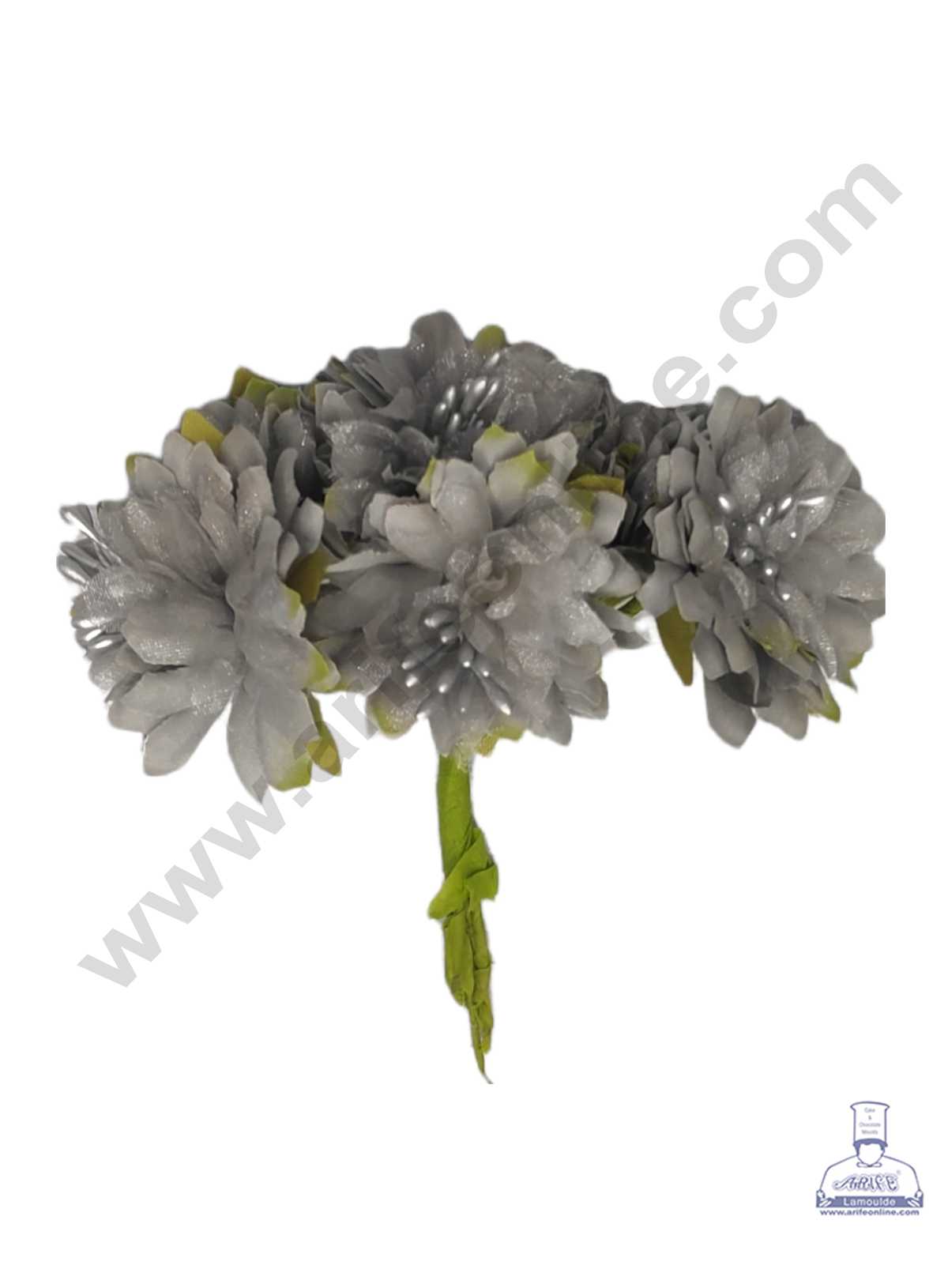 CAKE DECOR™ Flower With Pollen Artificial Flower Bunch For Cake Decoration – Grey Silver ( 1 Bunch )