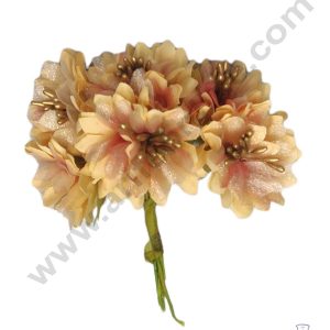 CAKE DECOR™ Flower With Pollen Artificial Flower Bunch For Cake Decoration – Orange Yellow ( 1 Bunch )