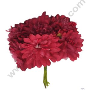 CAKE DECOR™ Flower With Pollen Artificial Flower Bunch For Cake Decoration – Red ( 1 Bunch )