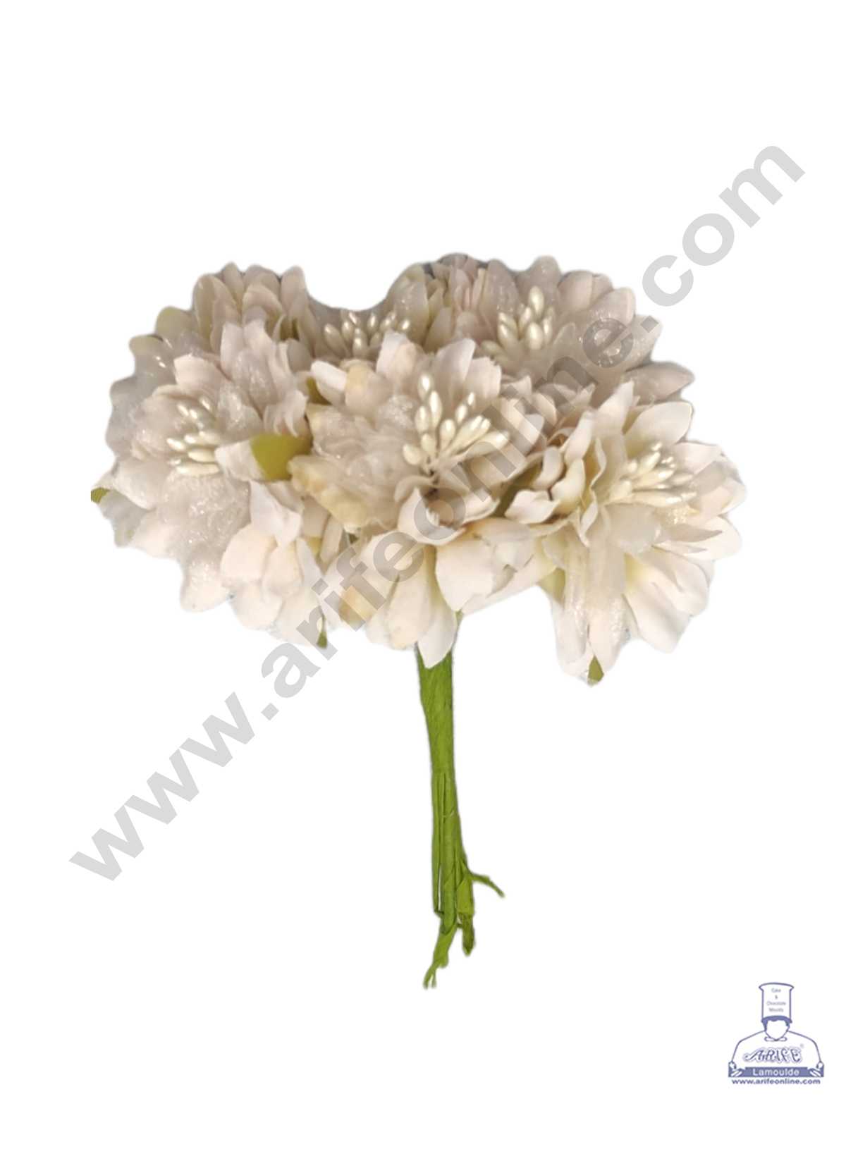 CAKE DECOR™ Flower With Pollen Artificial Flower Bunch For Cake Decoration – White ( 1 Bunch )