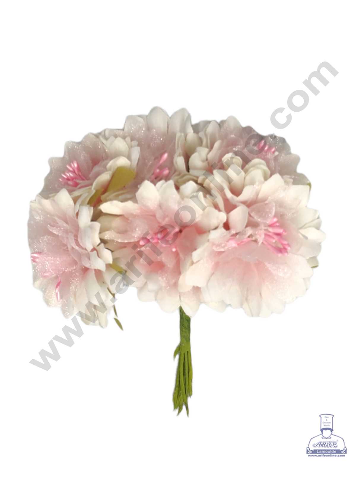 CAKE DECOR™ Flower With Pollen Artificial Flower Bunch For Cake Decoration – White Pink ( 1 Bunch )