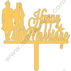 CAKE DECOR™ Golden Acrylic Cake Topper - Happy Marriage ( SBMT-HML-001 )