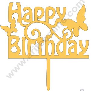 CAKE DECOR™ Golden Acrylic Cake Topper – Happy Birthday with Butterfly (SBMT-809)