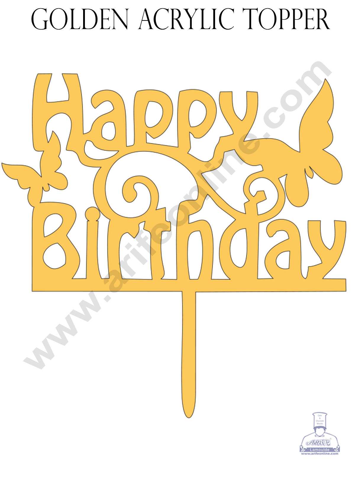 CAKE DECOR™ Golden Acrylic Cake Topper – Happy Birthday with Butterfly (SBMT-809)