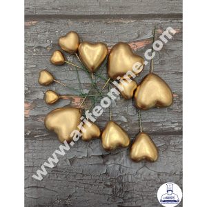 CAKE DECOR™ Golden Faux Heart Topper For Cake and Cupcake Decoration - ( 12 pcs Pack )