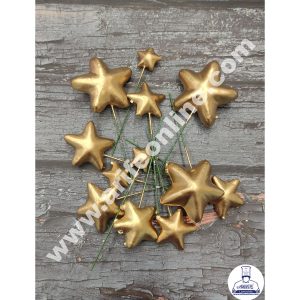CAKE DECOR™ Golden Faux Star Topper For Cake and Cupcake Decoration - ( 12 pcs Pack)