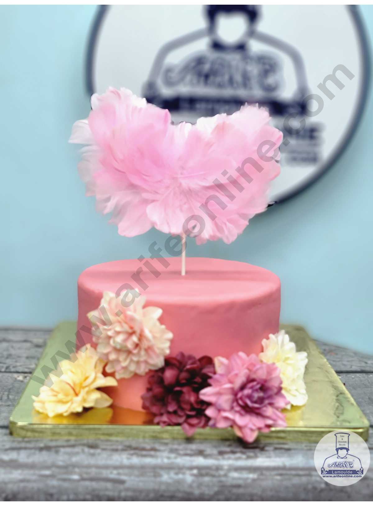 CAKE DECORβ’ Heart Feather Topper For Cake Decorations - Pink ( 1 pc Pack )