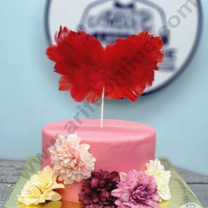 CAKE DECORβ’ Heart Feather Topper For Cake Decorations - Red ( 1 pc Pack )