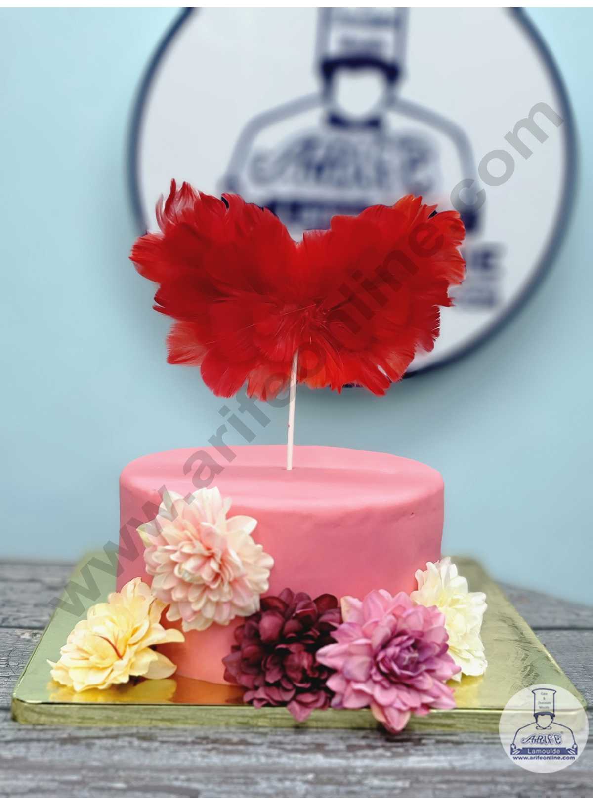 CAKE DECORβ’ Heart Feather Topper For Cake Decorations - Red ( 1 pc Pack )
