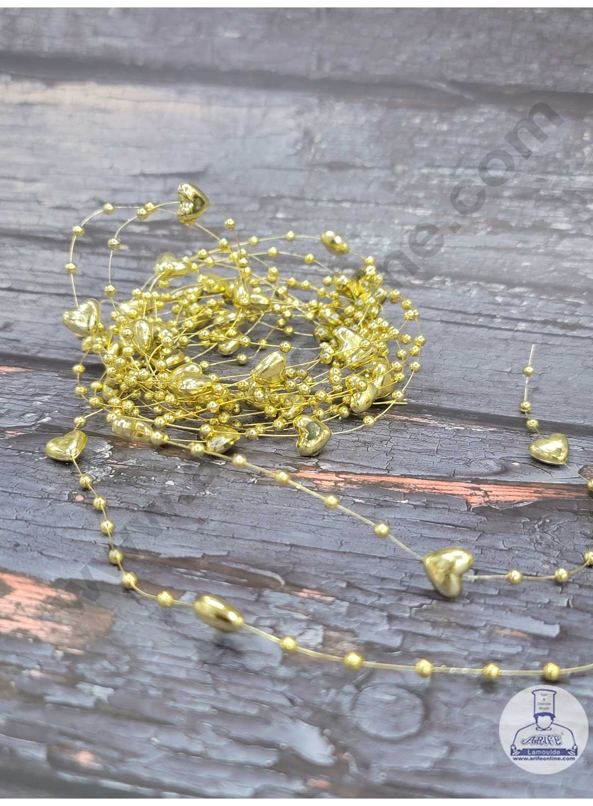 CAKE DECOR™ Heart Pearl Bead String For Cake Decoration – Gold ( 4 Meter )